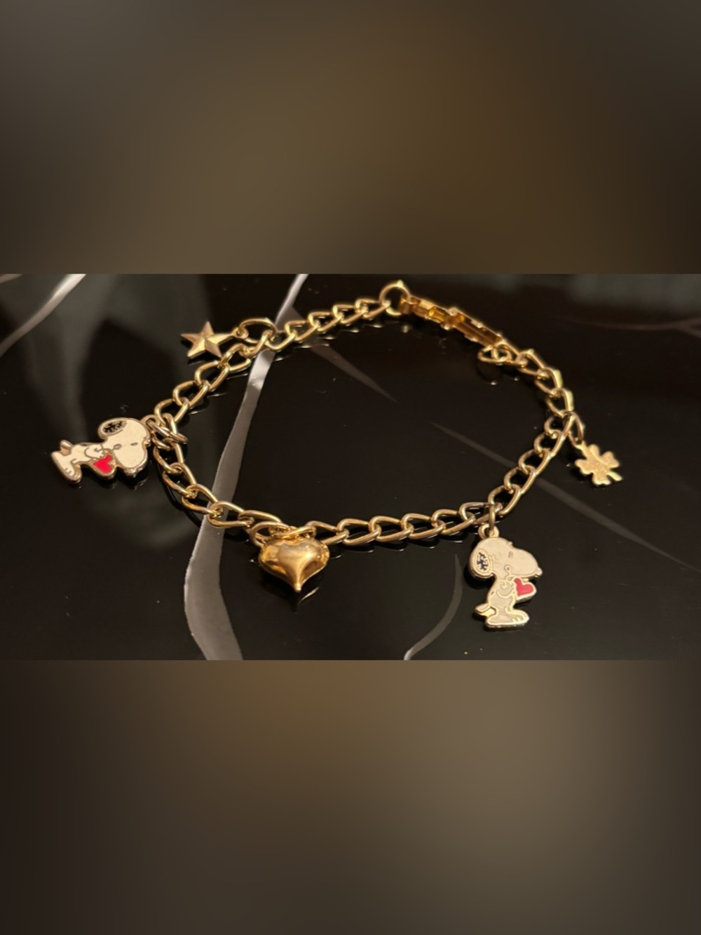 Gold Charm Bracelet with Heart & Snoopy Charms #20